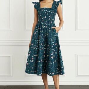 Hill House Teal Floral Midi Dress